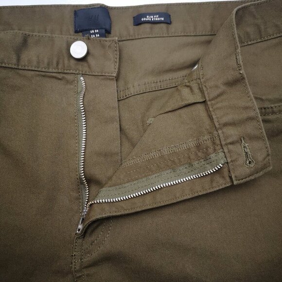 H&M Men's Size 36 Slim Fit Khaki Green Zipper & Button Closure Shorts - Picture 10 of 14